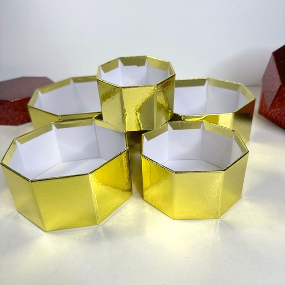 Nested Boxes Set of 5 Red and Gold Stackable with Lids - Picture 6 of 9